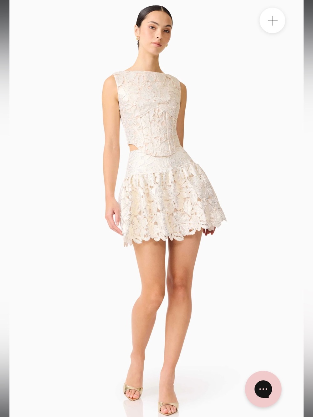 elliatt nicoletta gold foil floral lace corset top + mini skirt set size small - Picture 4 of 14